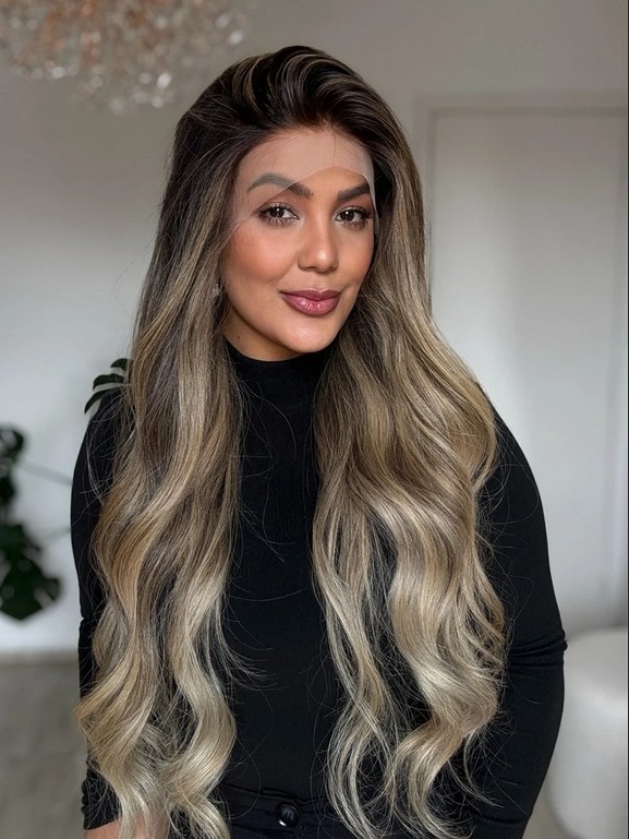 32 Inches Body Wave Wig 13×4 Ombre Blonde Brown Lace Front 100% Human Hair Wig