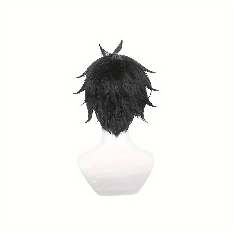 Anime Short Fluffy Black Wig With Bangs Men Casual Party Supplies Halloween