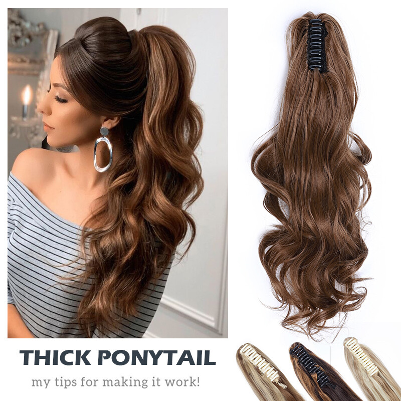 Real Thick Brown Claw Ponytail Hair Piece Clip in Hair Extensions As Human Hair