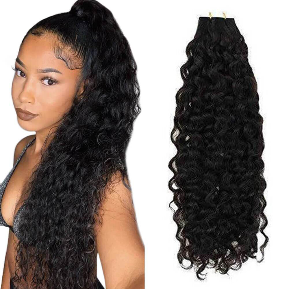 Tape In Human Hair Natural Color 20pcs KinKy Straight Body Wave Deep wave ST