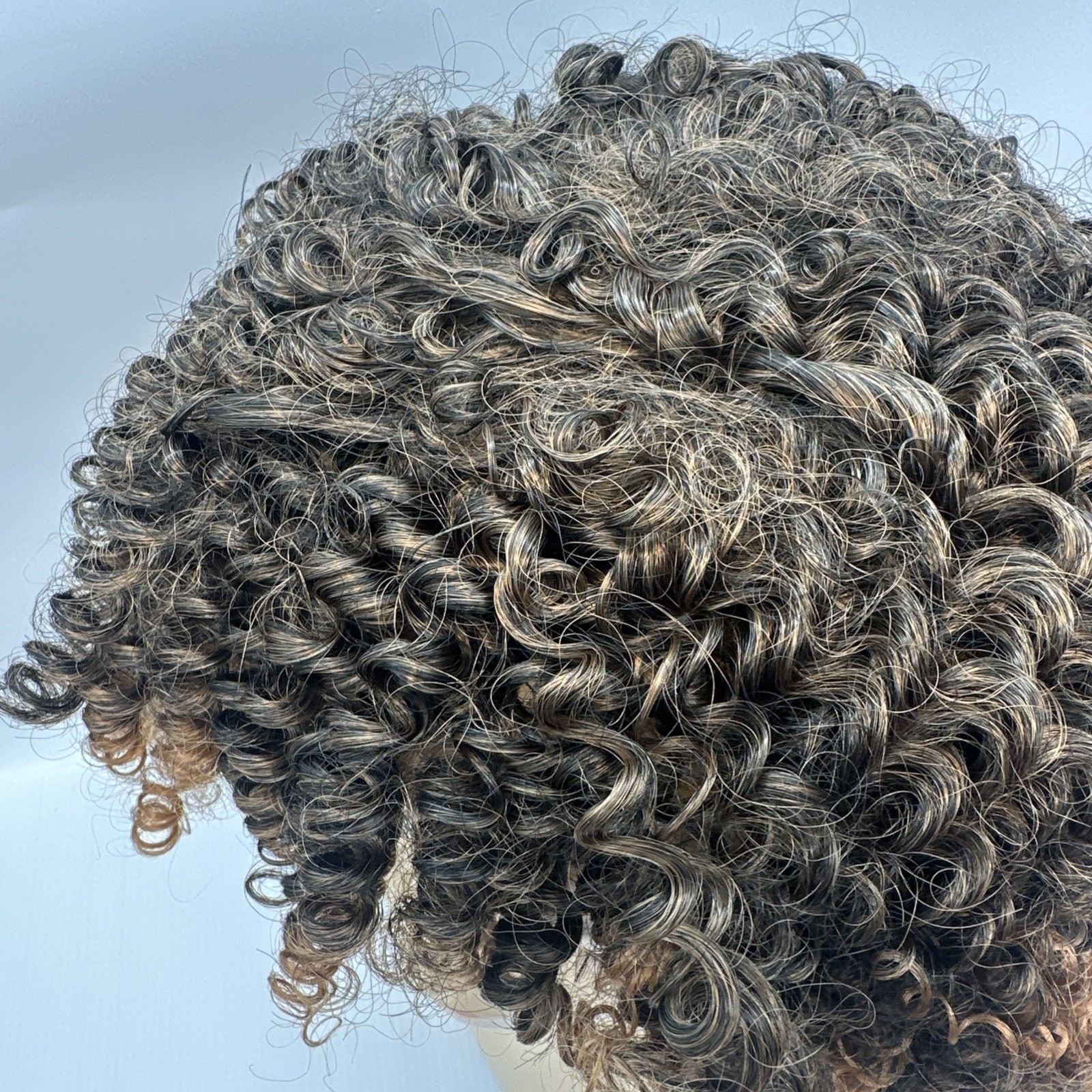 Ombre Brown 12 Inch Afro Kinky Curly Synthetic Wig with Bangs Wear and Go {19}