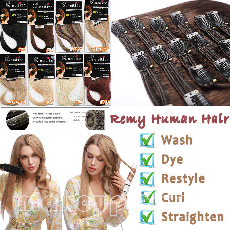 Smooth 8Pieces Clip In Human Remy Hair Extensions 100% Real Full Head Blonde USA