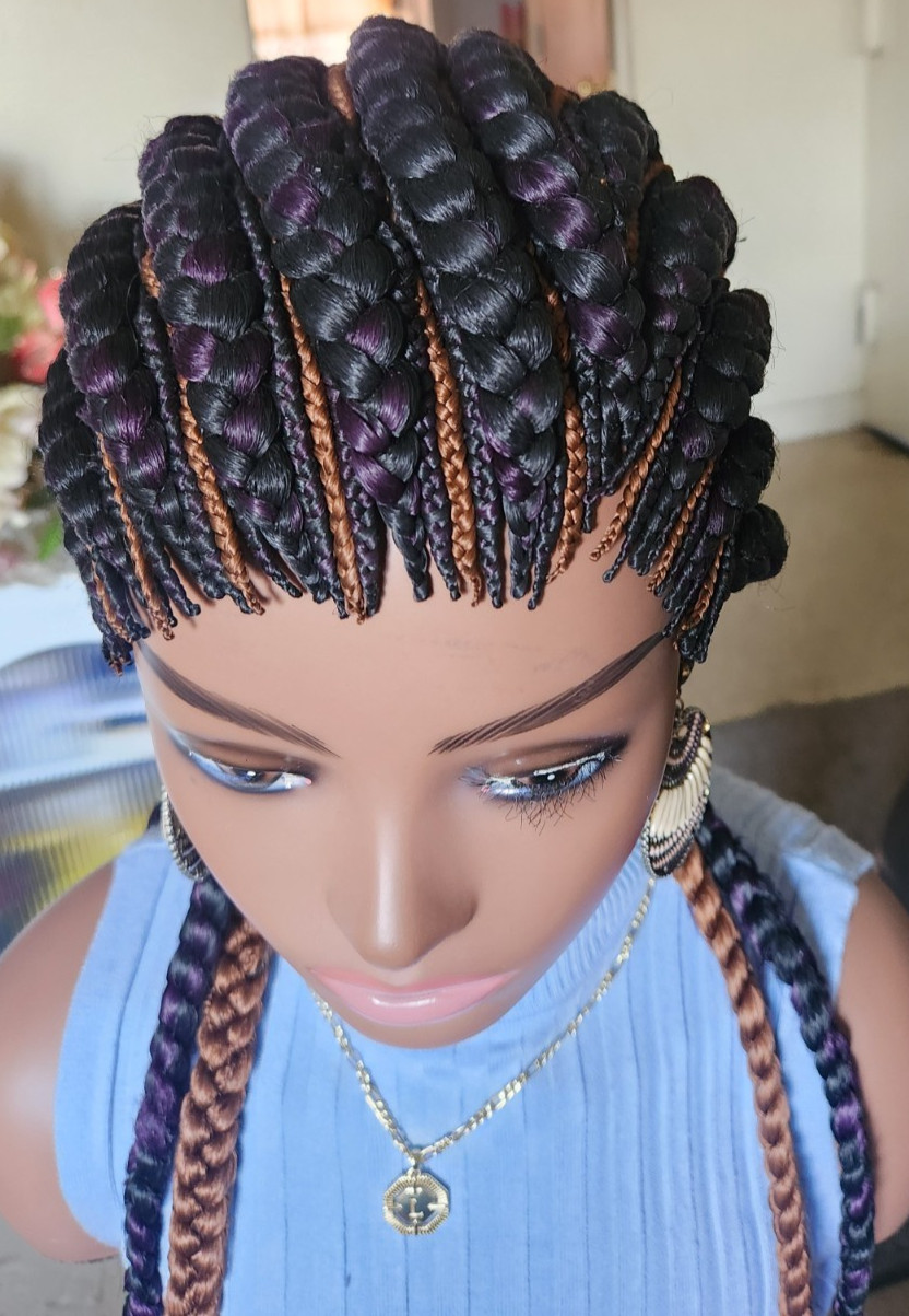 handmade Ghana banana cornrows wig All back down 1B mix dark purple/Dark brown