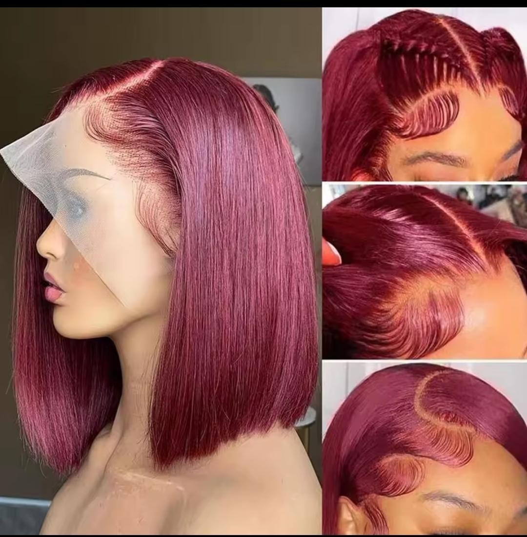 13×4 Lace Front Straight Synthetic Bob Wig Preplucked Multi Colors 10in