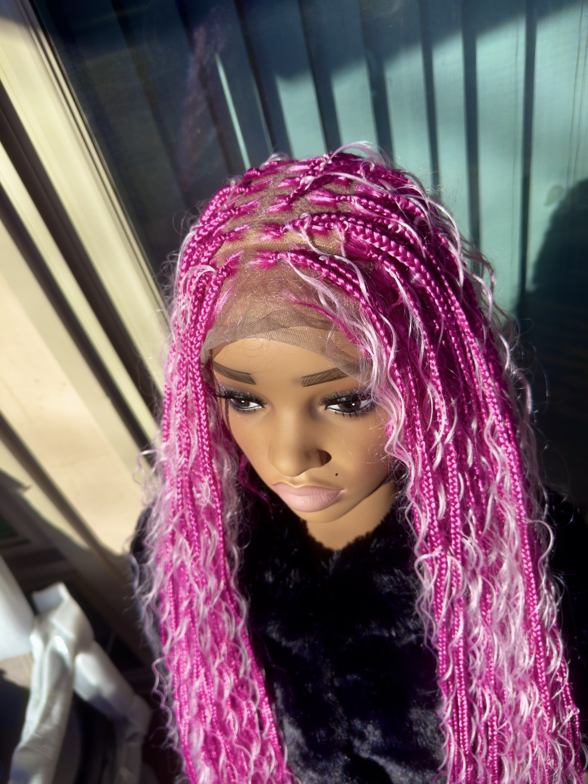 Long Pink Braided Curly Wig for Women | Fashion Wig | 31-40in Hairpiece