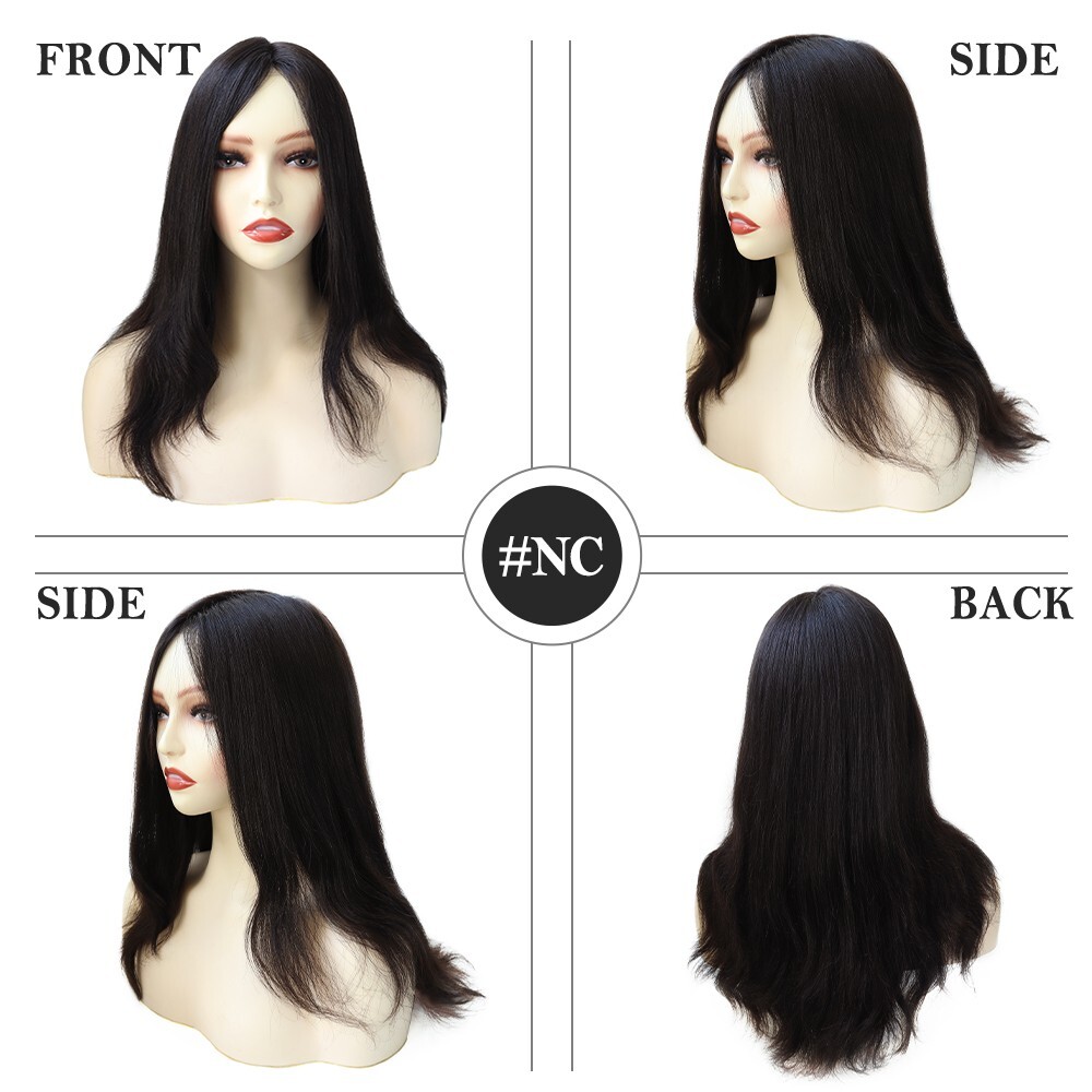 Women Chinese Culticle Remy Hair Full Thin Skin Wigs Human Hair Medium Size 14”