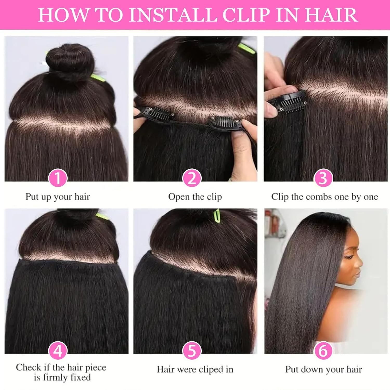 12 Inch Yaki Kinky Synthetic Clip in Hair Extensions 7 PCs 95g #4 Dark Brown