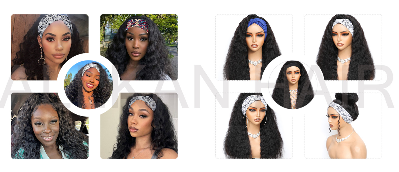 Headband Wig Human Hair Glueless Water Wave Natural Color 24 inch