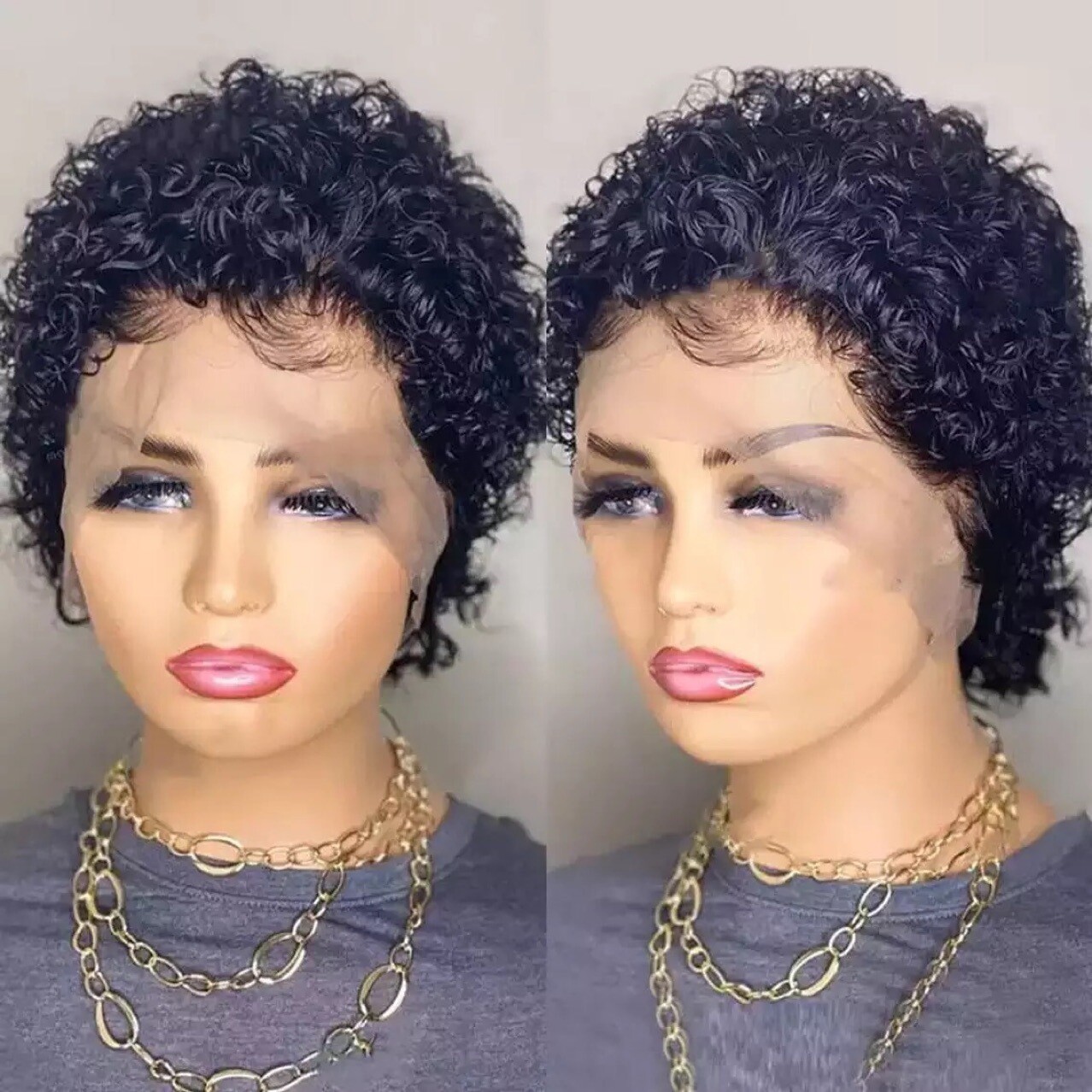 1 Set Short Deep Wave 13×4 Lace Front Wig Curly Human Hair Wigs Synthetic Hair