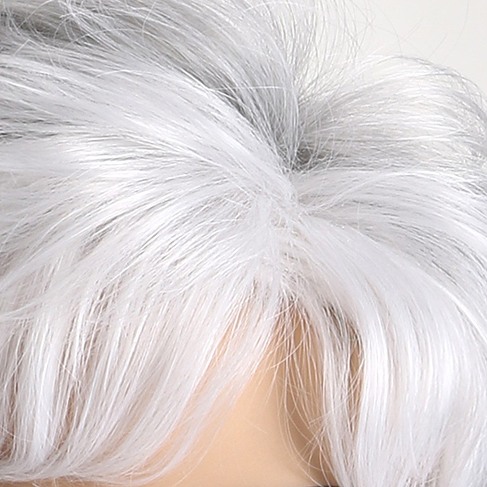 10in Silver Gray Ombre Short Wig for Women Heat Resistant Synthetic Full Party