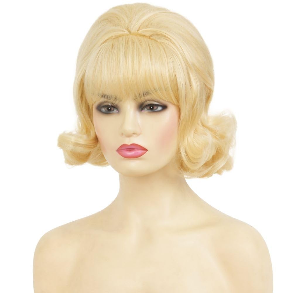 Blonde Vintage Curly Cosplay Wigs for Women Bouffant Beehive 50s 60s Retro Co…