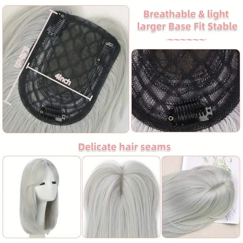 Side Part Bangs Top Hair Topper for Women Cover Gray Hair Thinning Hair