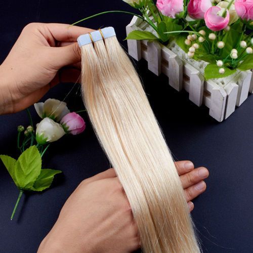 Tape in Human Hair Extensions 613 Light Blonde PU Skin Weft 20 inch 40pcs 100G