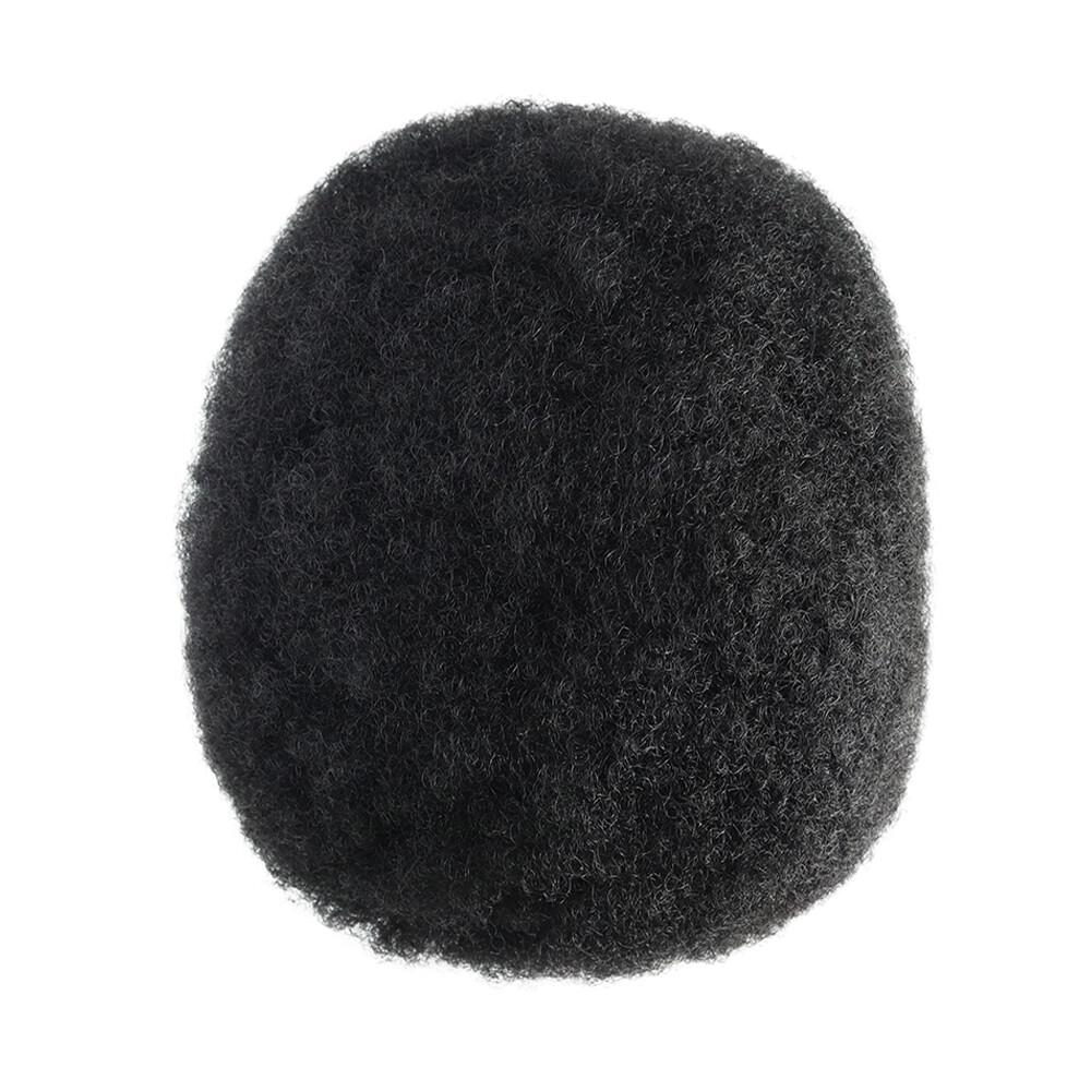 Mens Toupee Human Hair Replacement System Skin Afro Curl 6mm Black Hair Pieces