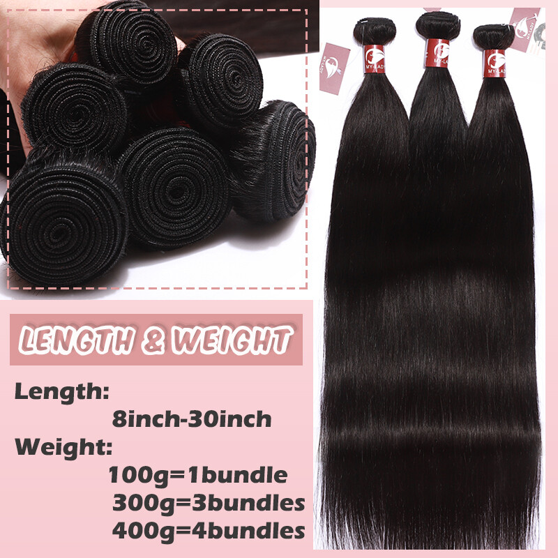 Straight Sew In Weave Virgin Peruvian/Indian Human Hair Extensions 3Bundles=300g