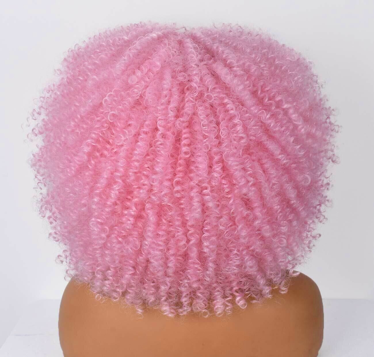 Short Hair Afro Kinky Curly Wig With Bangs For Black Women Synthetic Pink Curly