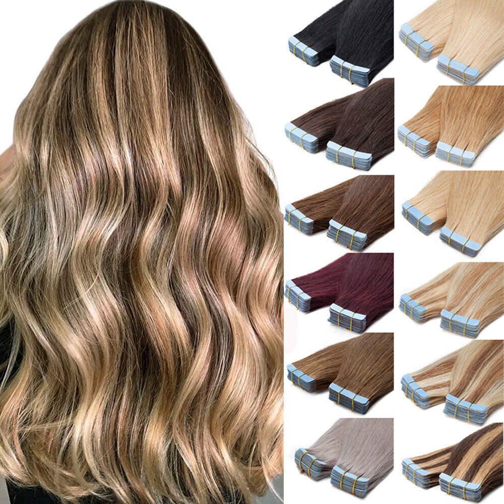 Tape in Remy Human Hair Extensions Seamless Skin Weft Thick Hair Silky 16-26inch