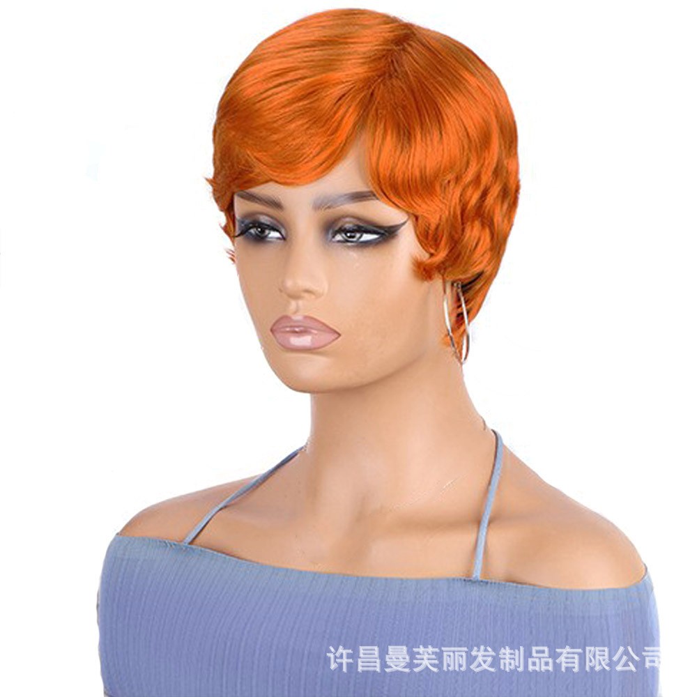Natural Black Short Straight Wig With Bangs Rose Net Synthetic Full Wig For