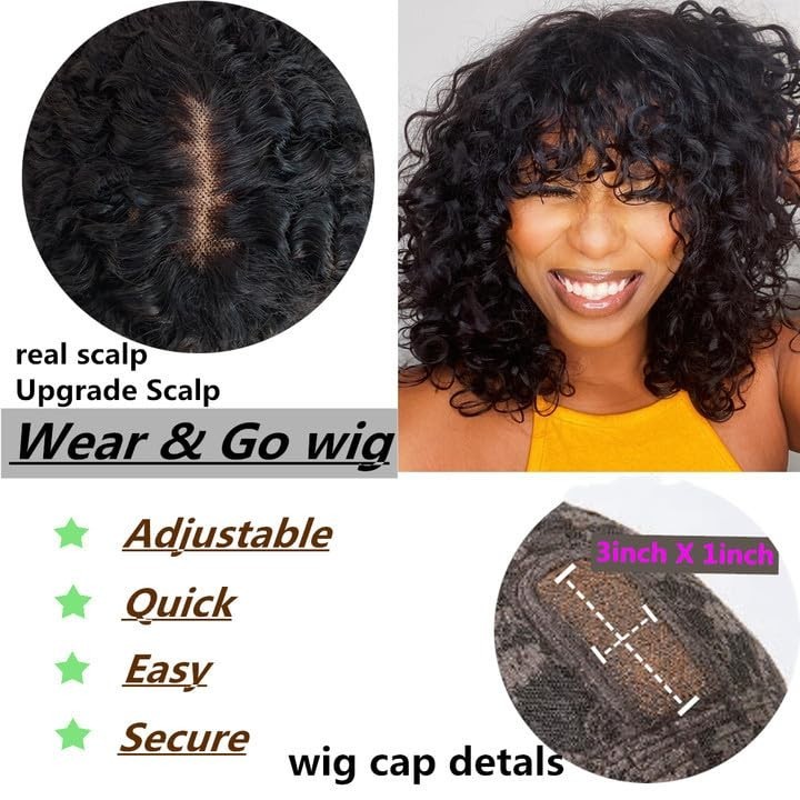 Short Bob Wigs Human Hair Wig With Bangs Curly Bob Wig 2×1 Lace Front Wigs