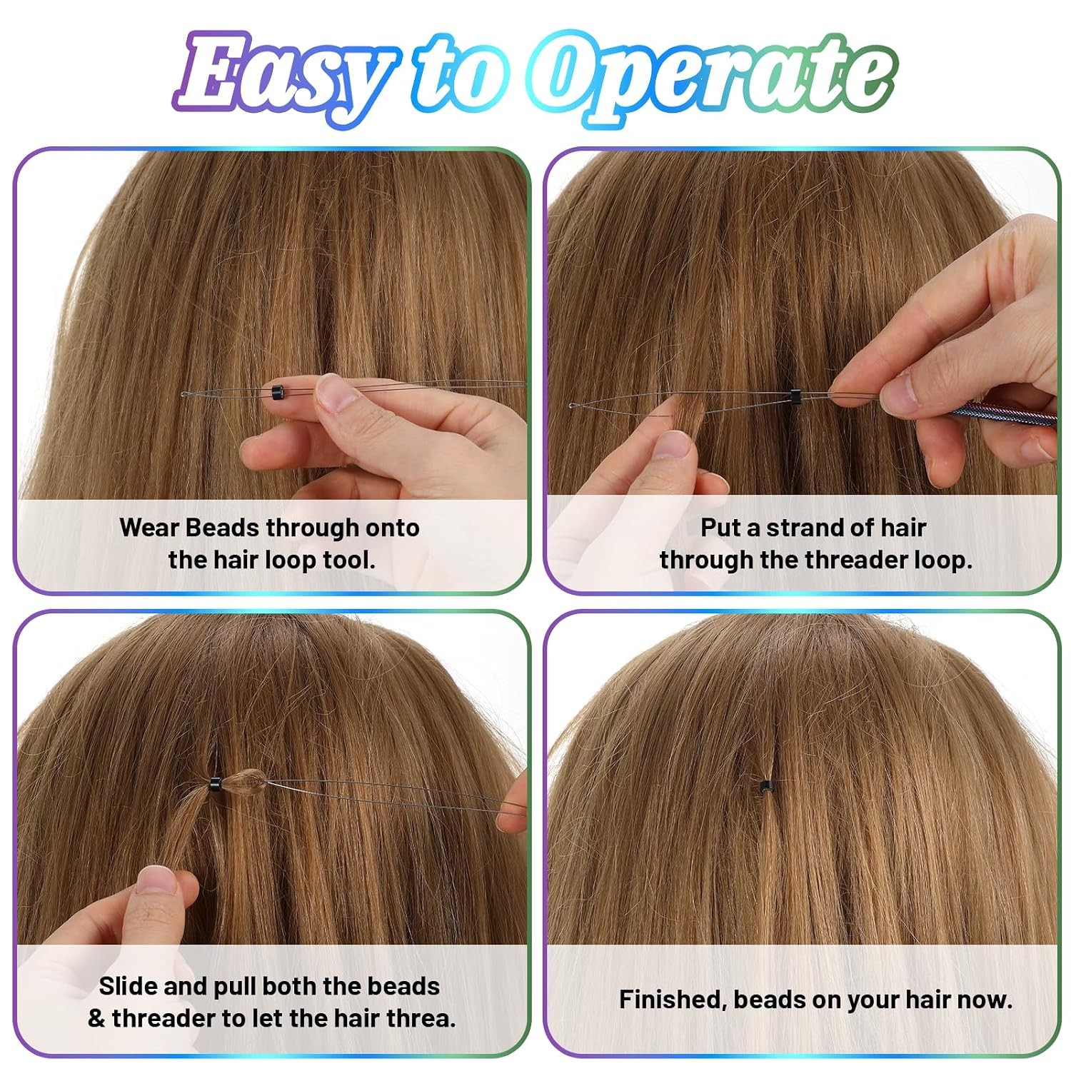 2Pcs Hair Extension Loop Tool Needle Threader,Stainless Steel Hair Tinsel Tool –