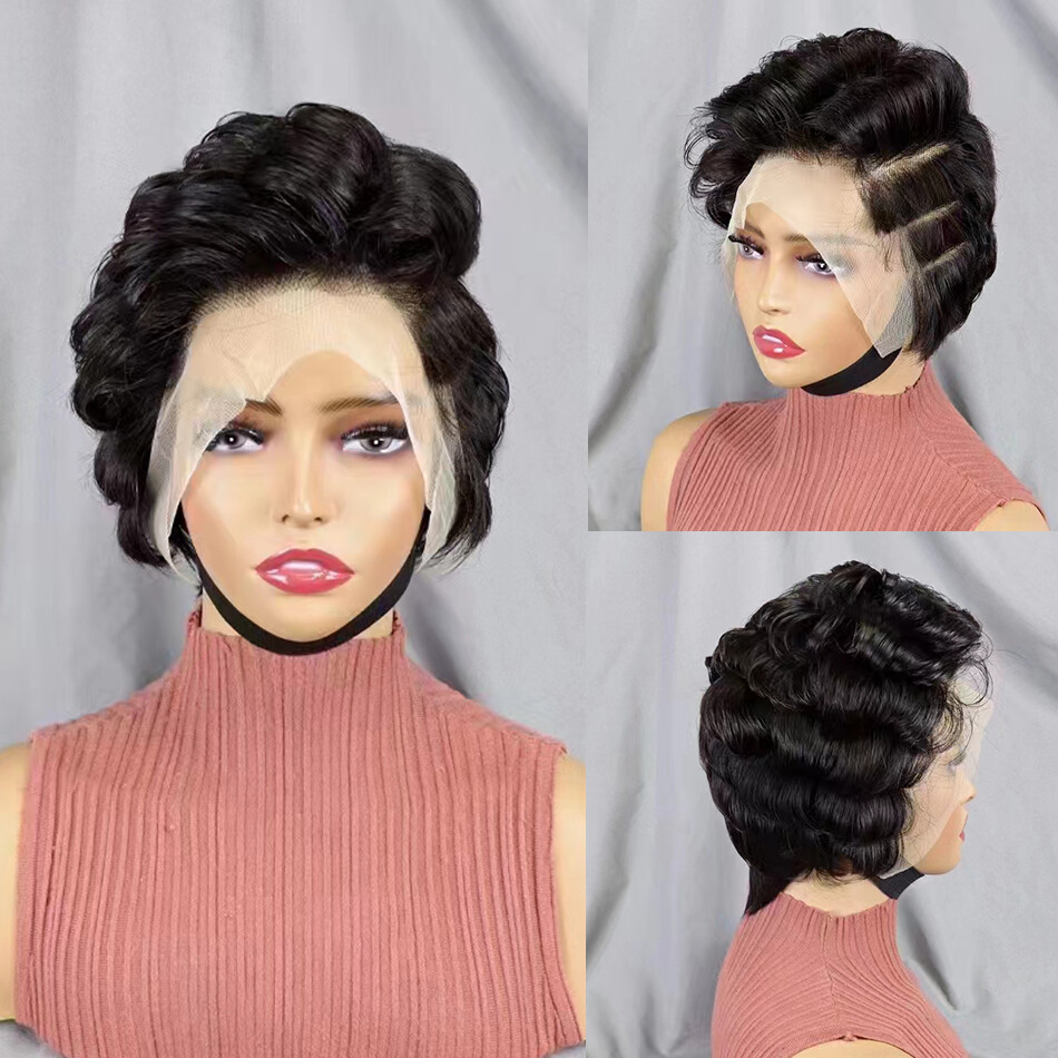 Pixie Cut Wig Short Curly Lace Front Human Hair Wigs for Black Women