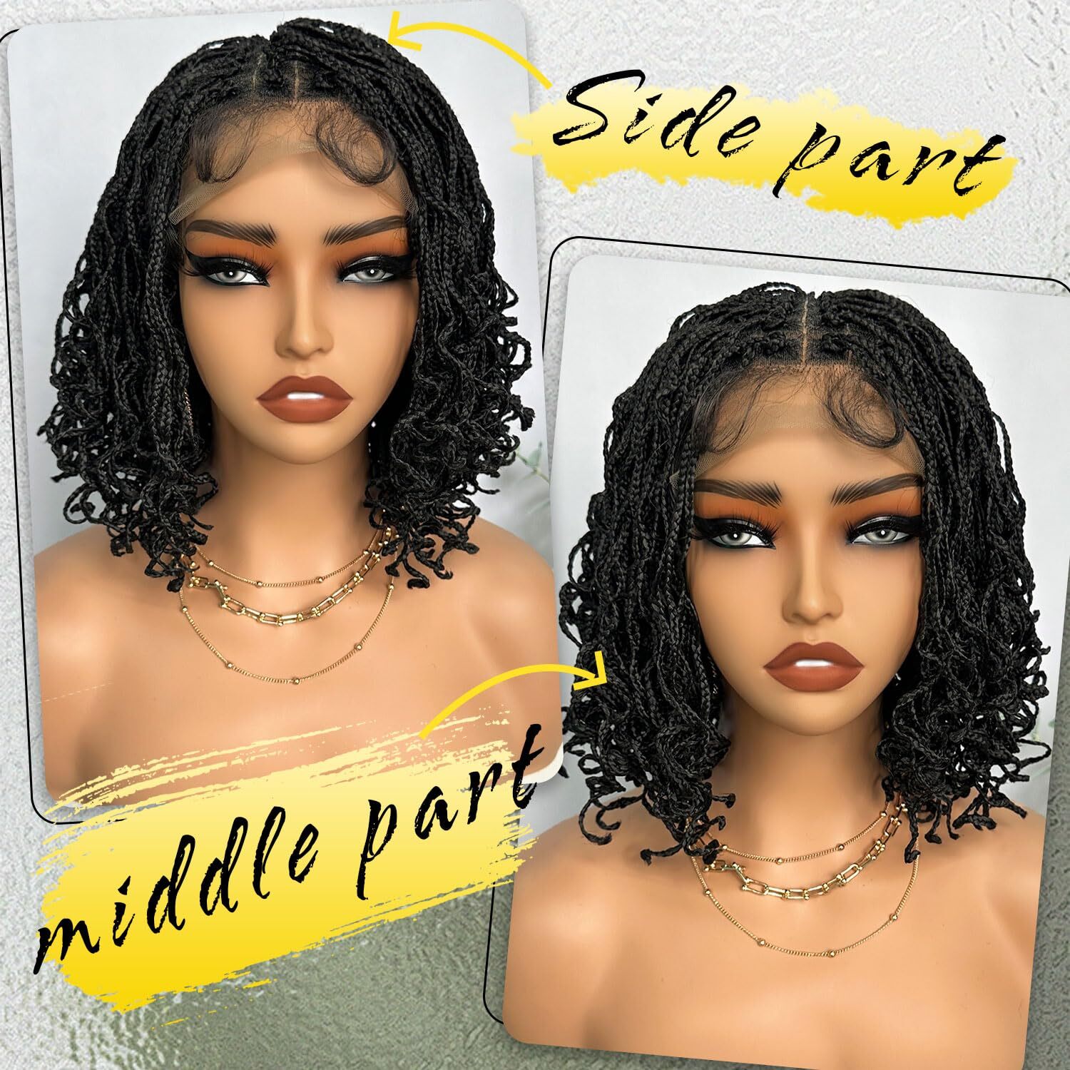 Synthetic Black Braided Lace Front Wig for Women 4×4 Mirco Twist Box Braids