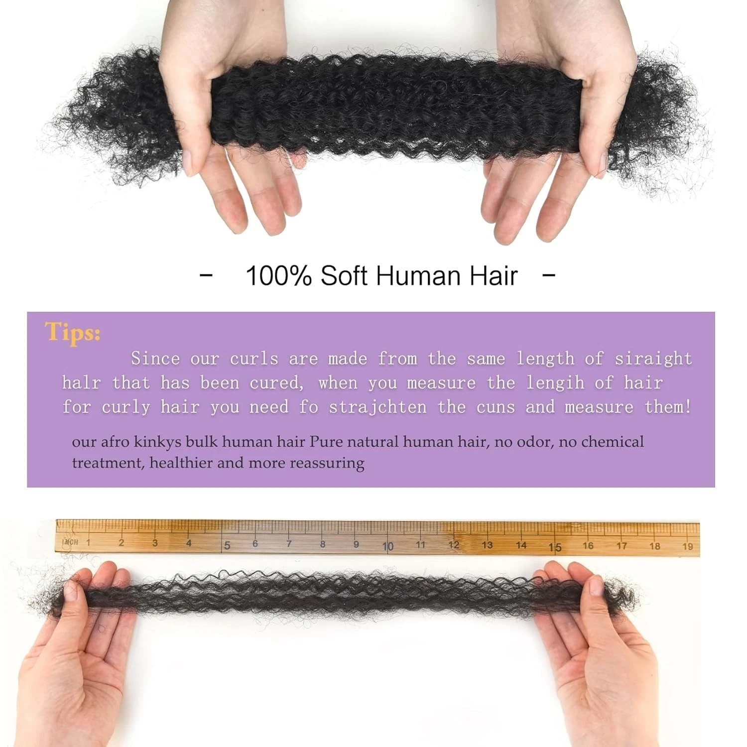 High-Quality 16″ Afro Kinky Bulk Human Hair 2 Bundles for Hair Restoration