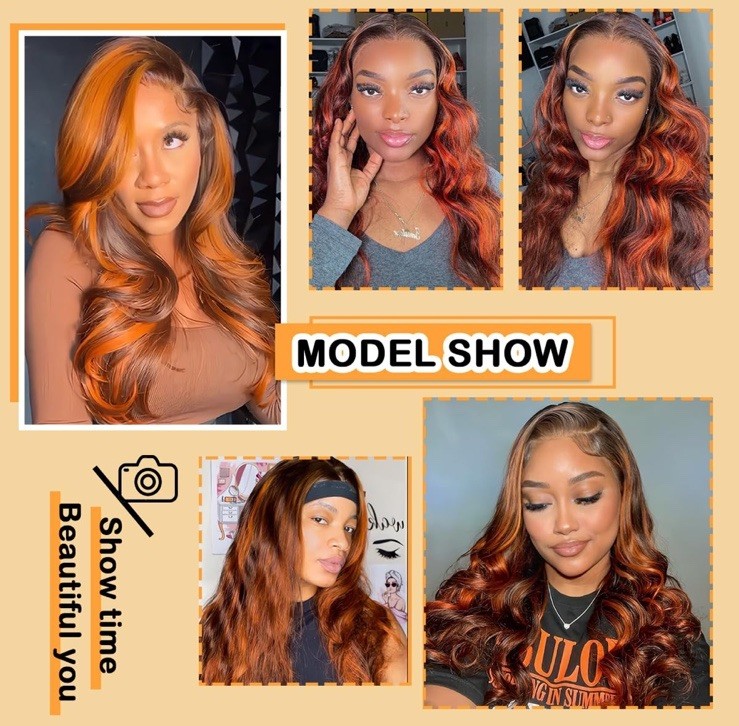Ginger Brown BodyWave 13×4 Lace Front Human Hair Wig Woman And Baby Hair 26”