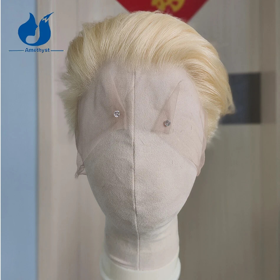 Full Lace Wig 613 Blonde Brazilian Remy Human Hair Short Bob Pixie Cut for Men