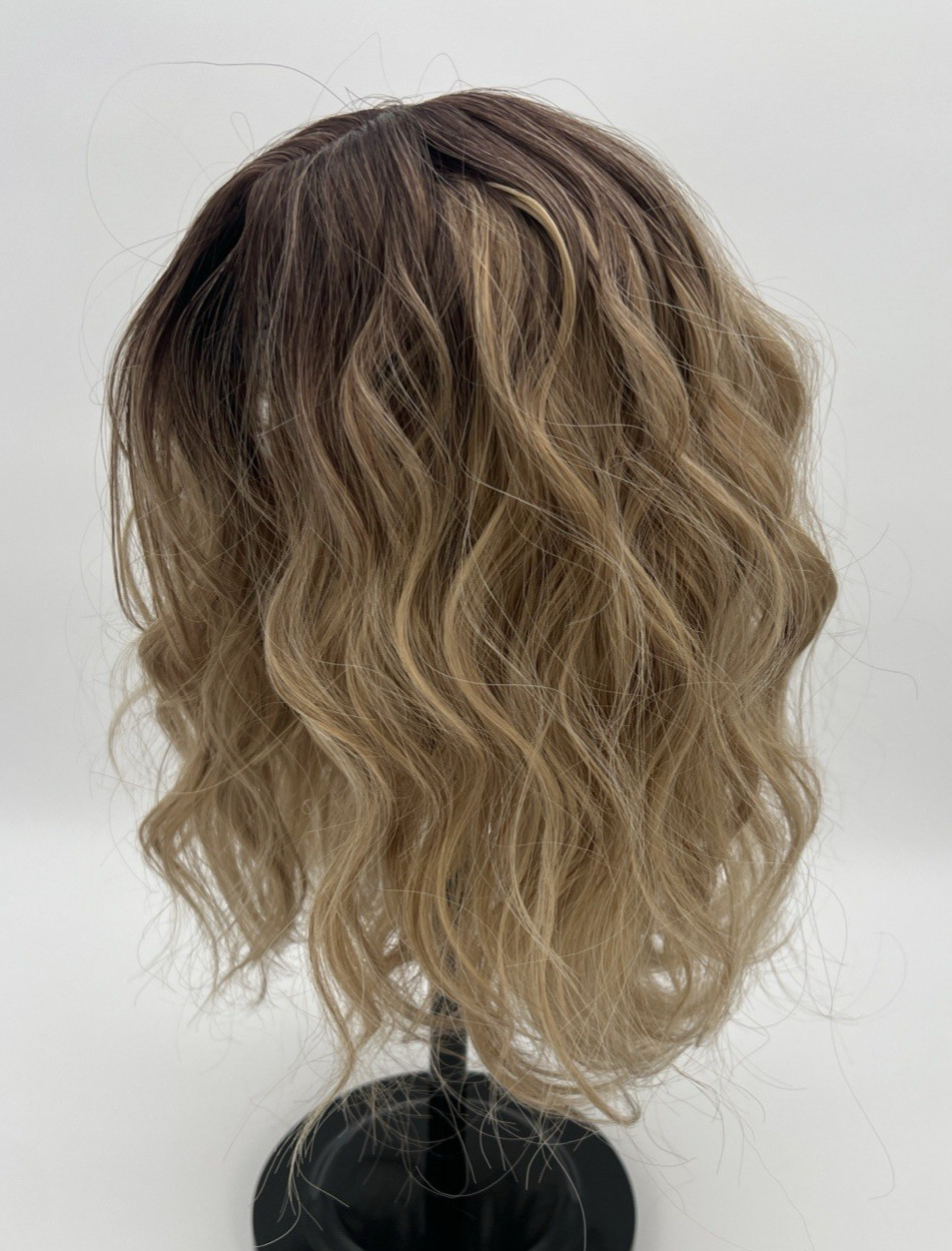 Ombre Brown Blonde w/ Dark Roots 12in Women Premium Hair Topper