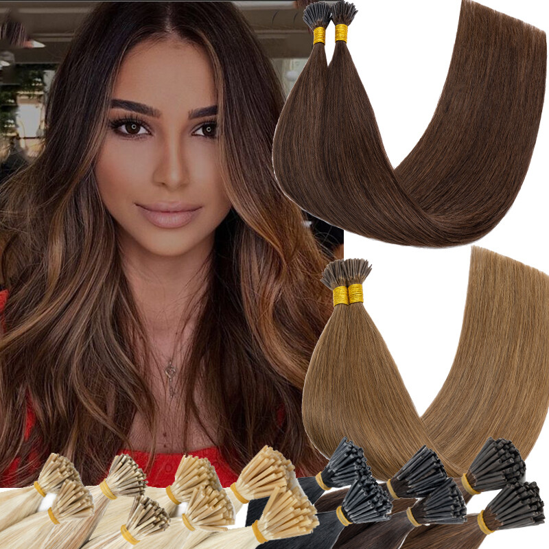 CLEARANCE 200G Stick I Tip Human Remy Hair Extensions Micro Ring FULL HEAD Brown
