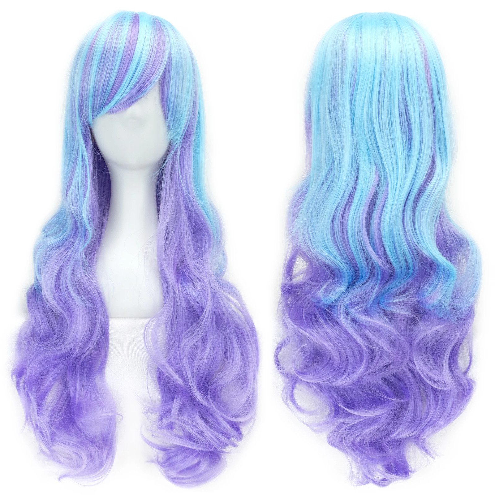 Soowee Ombre Rainbow Synthetic Cosplay Wig with Bangs Multicolor Wig for Women