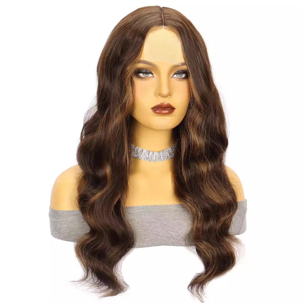 Brown Long Straight Body Wave Lace Front Wig Synthetic Full Head Wig For Women