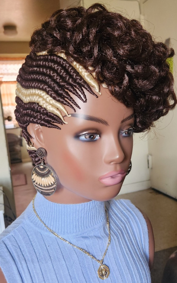 Fully Hand Braided box curly Mohawk braids cornrow wig Dark brown/Blonde