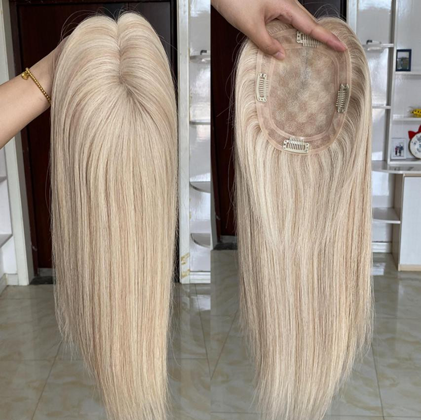 14″ 16″ 18″ Mono Base Rooted Blonde European Virgin Human Hair Toppers 5×6″