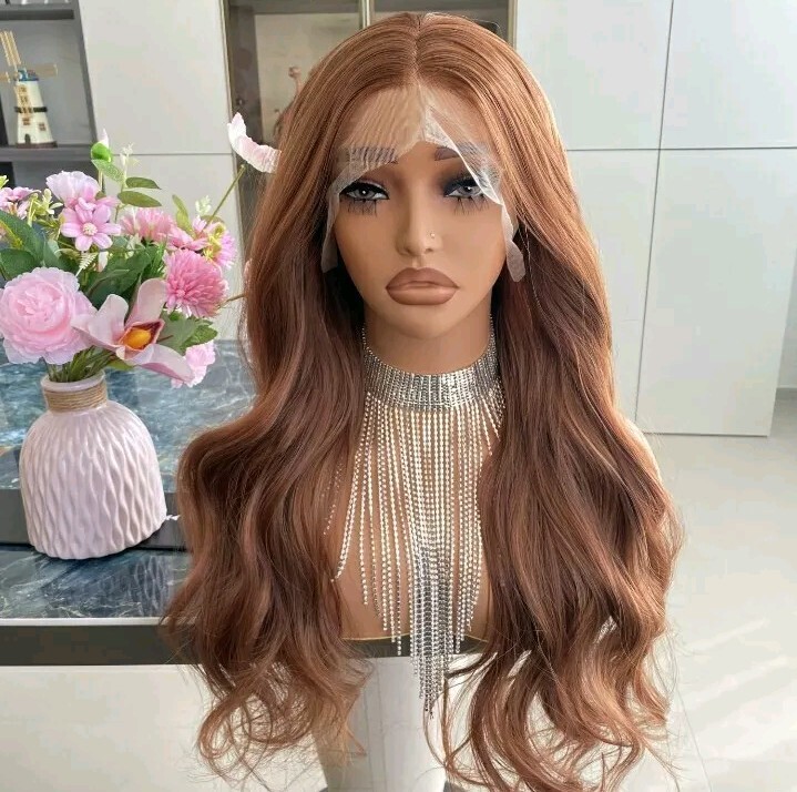 Long HD Transparent Lace Front Wig Auburn Red Red Blonde Human Hair Wavy Curls