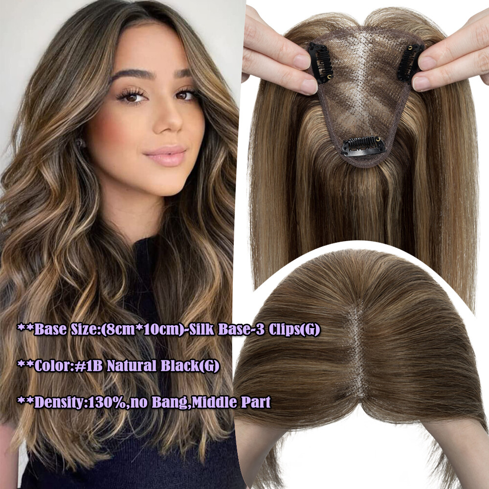 100% Remy Human Hair Bang Topper Clip In Women Toupee Silk Base Wiglet Hairpiece