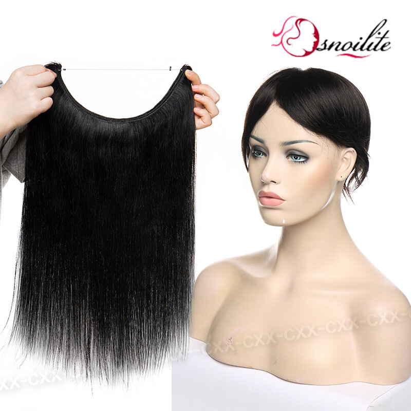 Wire Hair Extensions Real Remy Human Hair Hidden One Piece Headband Weft NO-CLIP