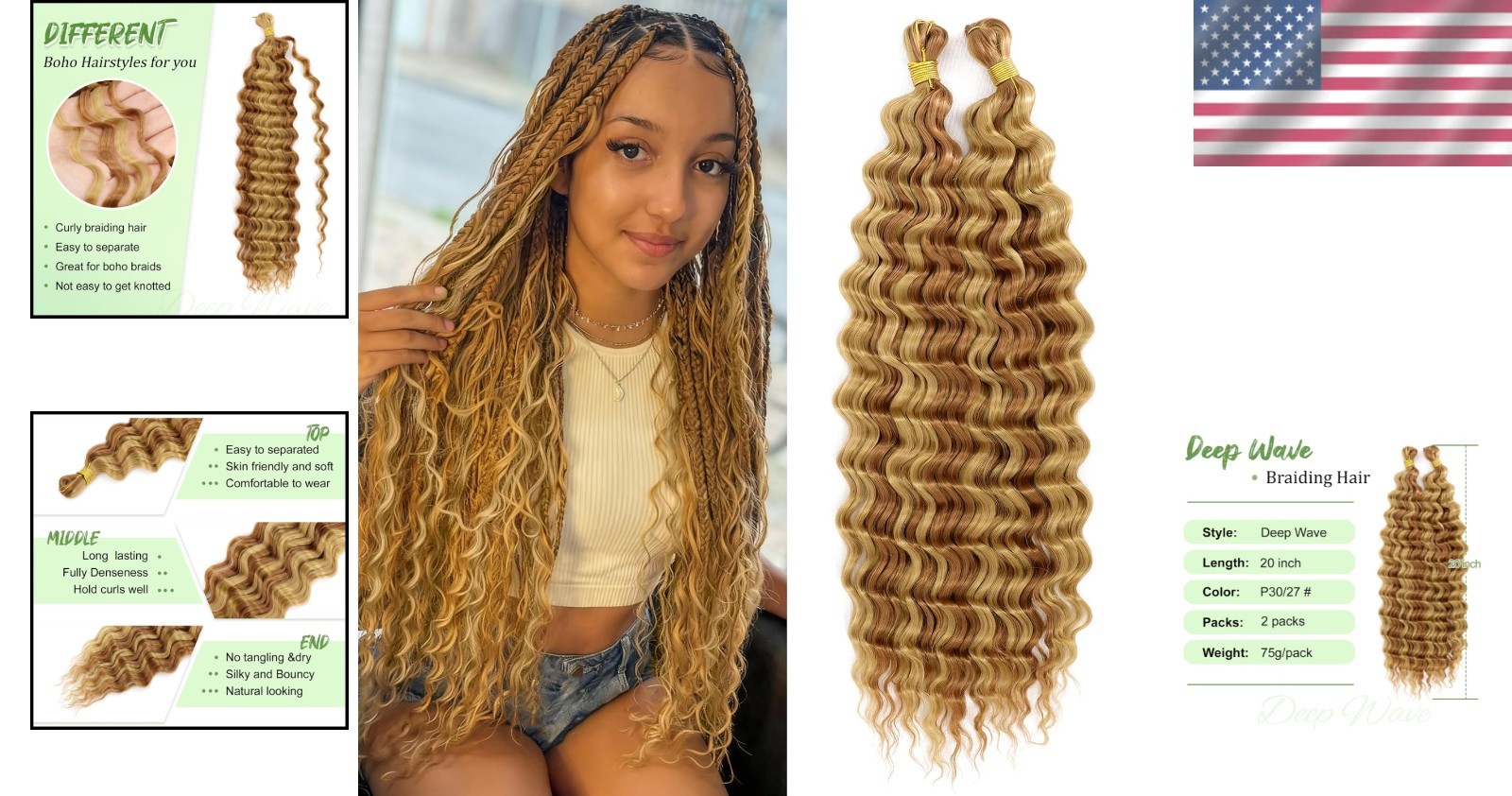 Elegant 20 Inch Ocean Wave Braiding Hair – P30/27 Perfect for Protective Styles