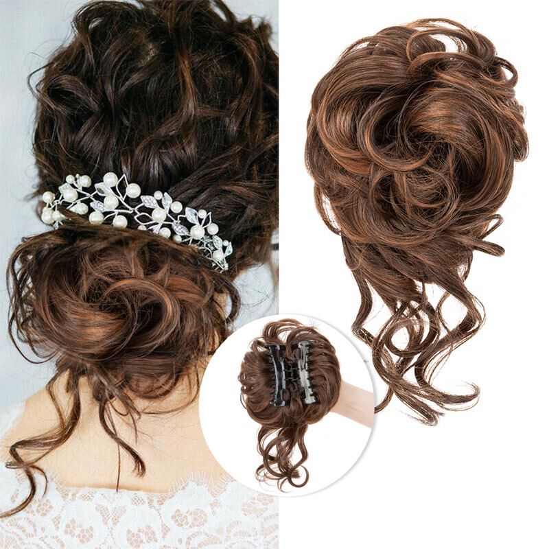 Thick Messy Bun Scrunchie Updo False Cover Curly Claw Clip Hair Extensions Women