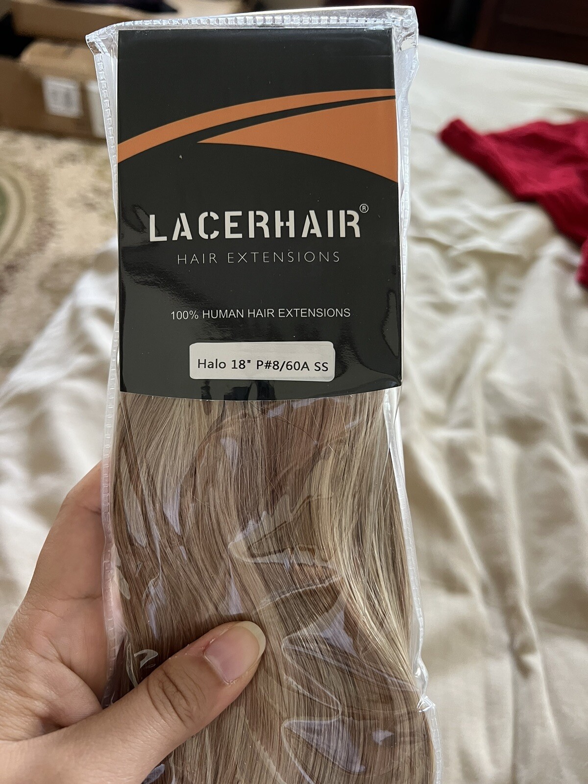 Fish Line Remy Human Hair Ext 18in 95g Medium Brown Mixed W/ Platinum blonde