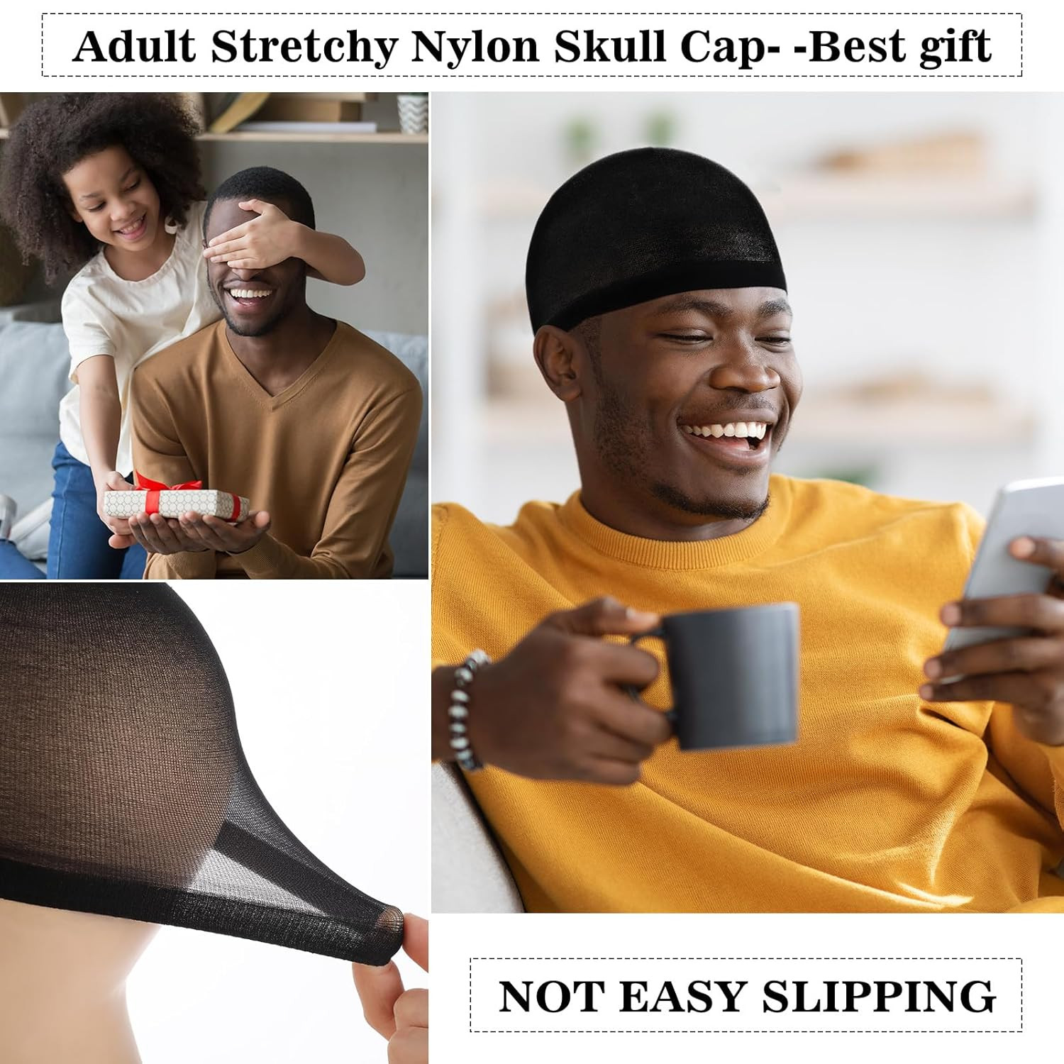 10 Pcs Black Stocking Wave Cap Nylon Beanie Stretchy Wig Caps for Men Women