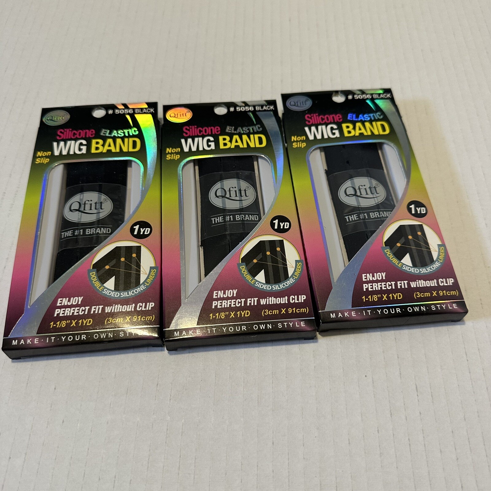 Qfitt Silicone Elastic Wig Band Lot Of 3 Black 5056 Non Slip 1 Yard Each New