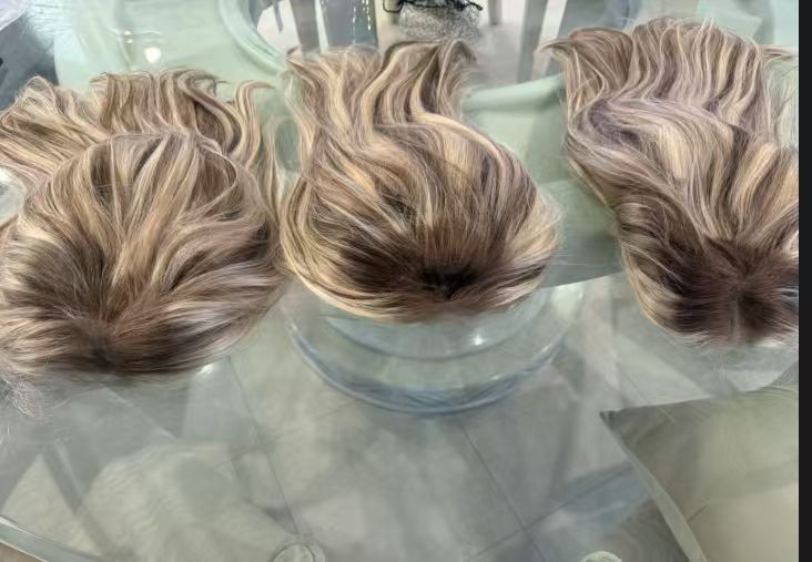 14inch Ombre Blonde Brown Highlight Human Hair Lace Front Wigs 180% Brown Roots