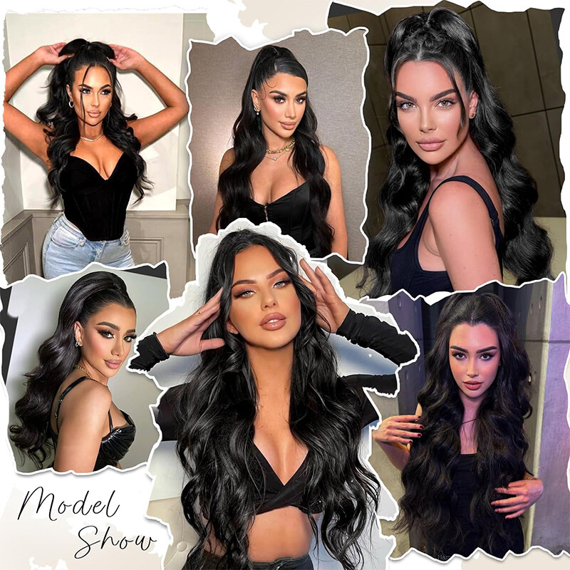 Long Braids Ponytail Drawstring Straight Body Wave Hair Extension Real As Human