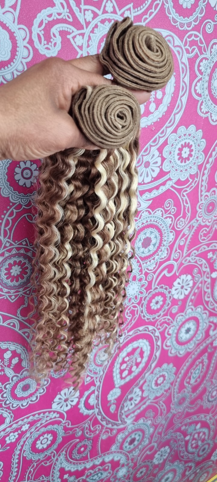 12A BALAYAGE PIANO 8#/613# BRAZILIAN HUMAN HAIR DEEP CURLS 26+26 2BUNDLES 200g