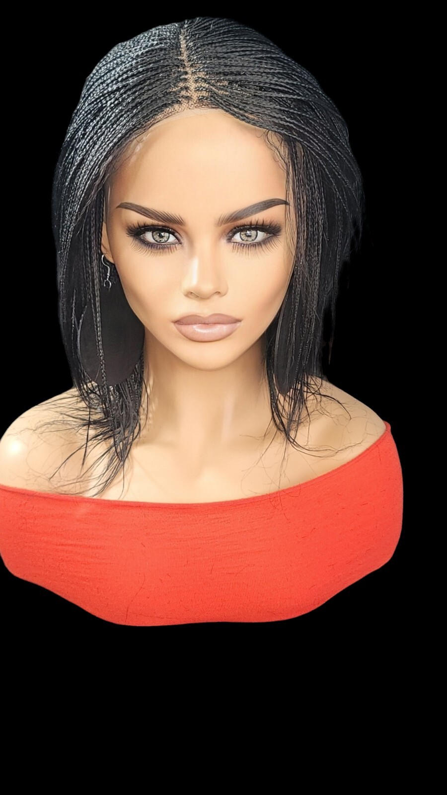 Braided Wig Micro Braids Bob Jet Black Full Lace Glueless Handmade 10″short