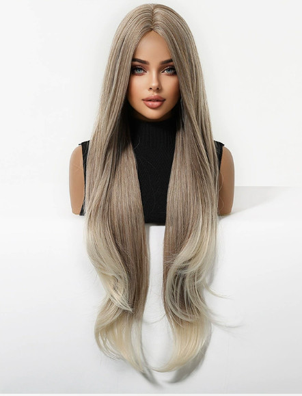 32 Inches Wavy Bouncy Middle Part Coffee Color Synthetic Fiber Heat Ok Wig Women