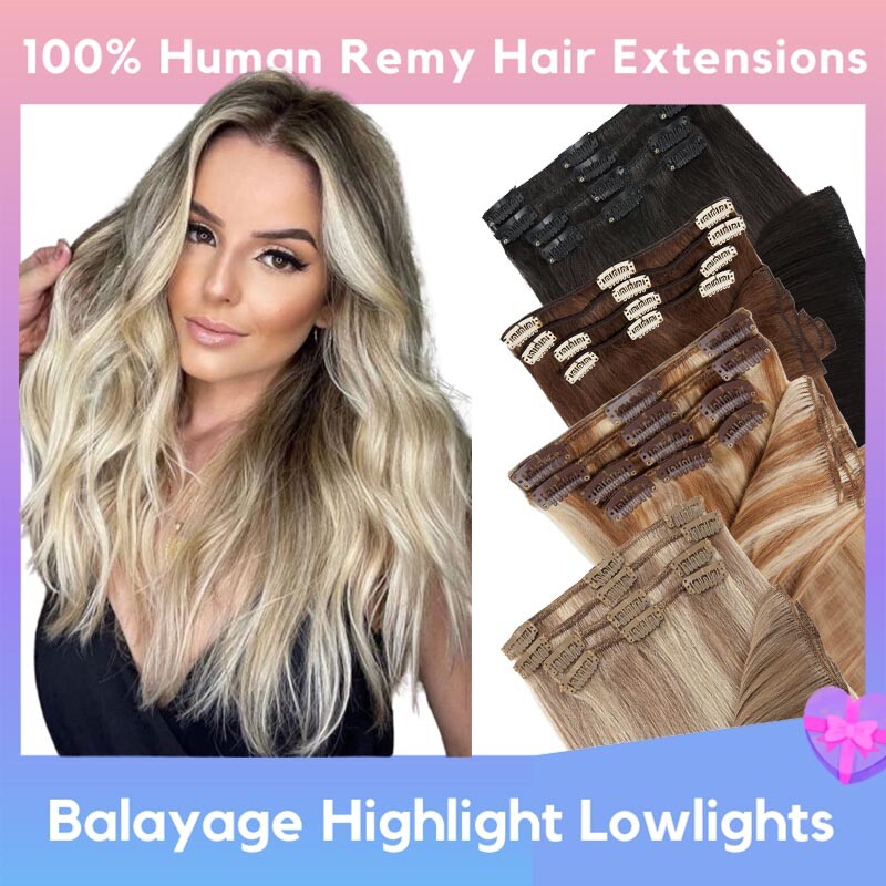 100% Clip In Real Remy 8A Human Hair Extensions Full Head 8pcs 8pcs 16″18″20″22″