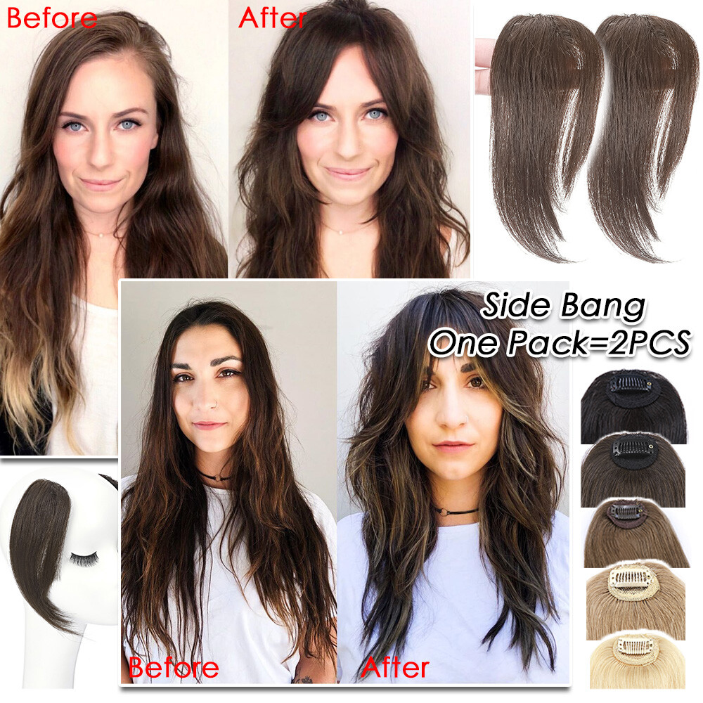 Black REAL Remy Bangs Clip In Human Hair Extensions Side Fringe Front HairPiece